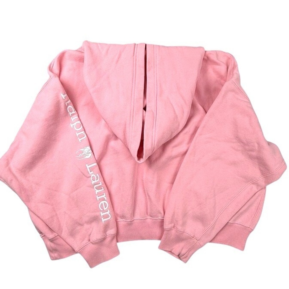 Polo Ralph Lauren Womens Pink Cropped Hoodie Logo Graphic Sweatshirt XL - Picture 4 of 5